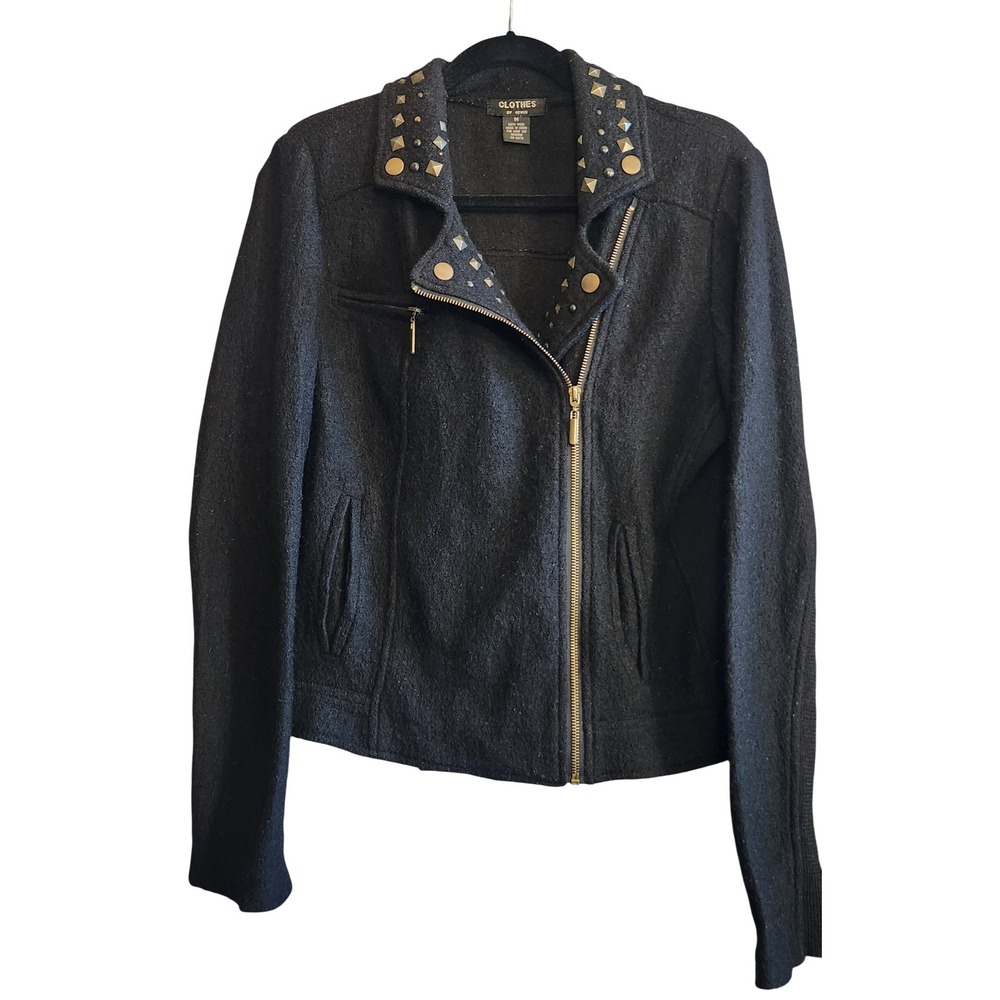 Clothes by Revue Moto Jacket Women M Black Excellent Studded Wool Biker Punk